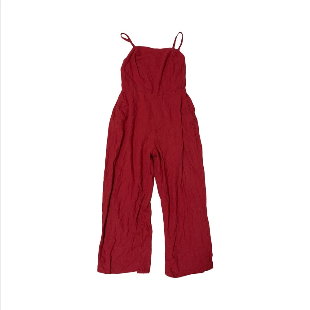 Red smocked jumpsuit